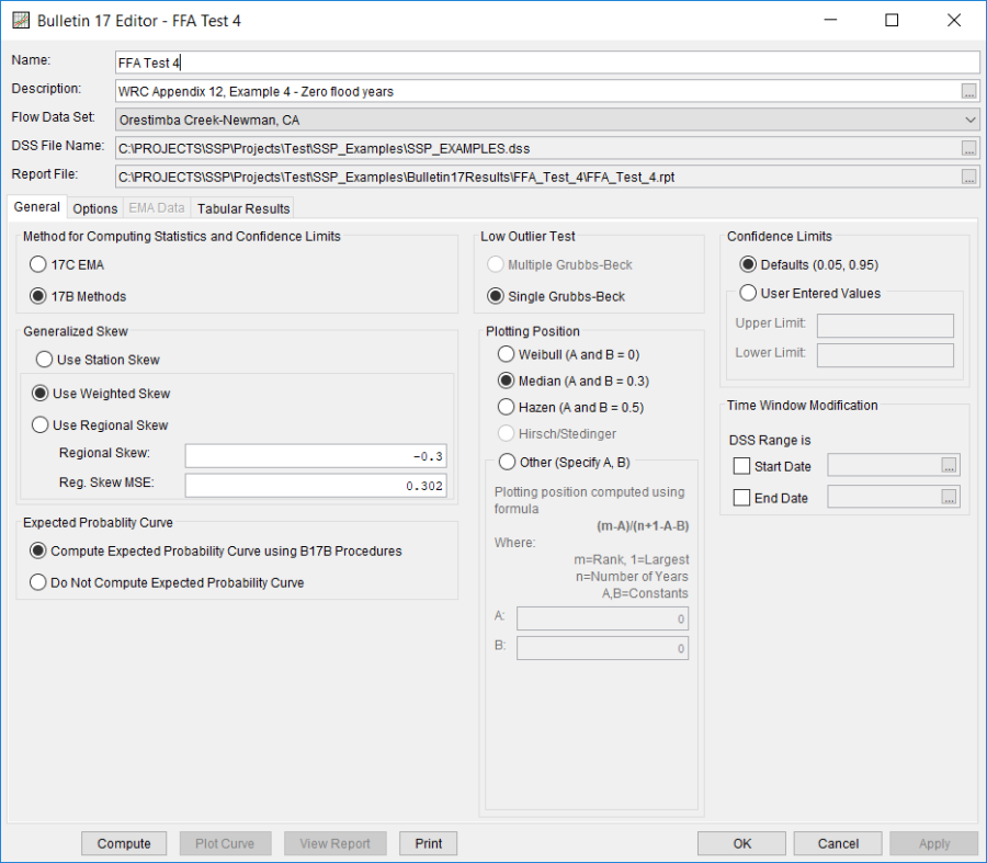 Figure 3. Bulletin 17 Analysis Editor with FFA Test 4 Data Set