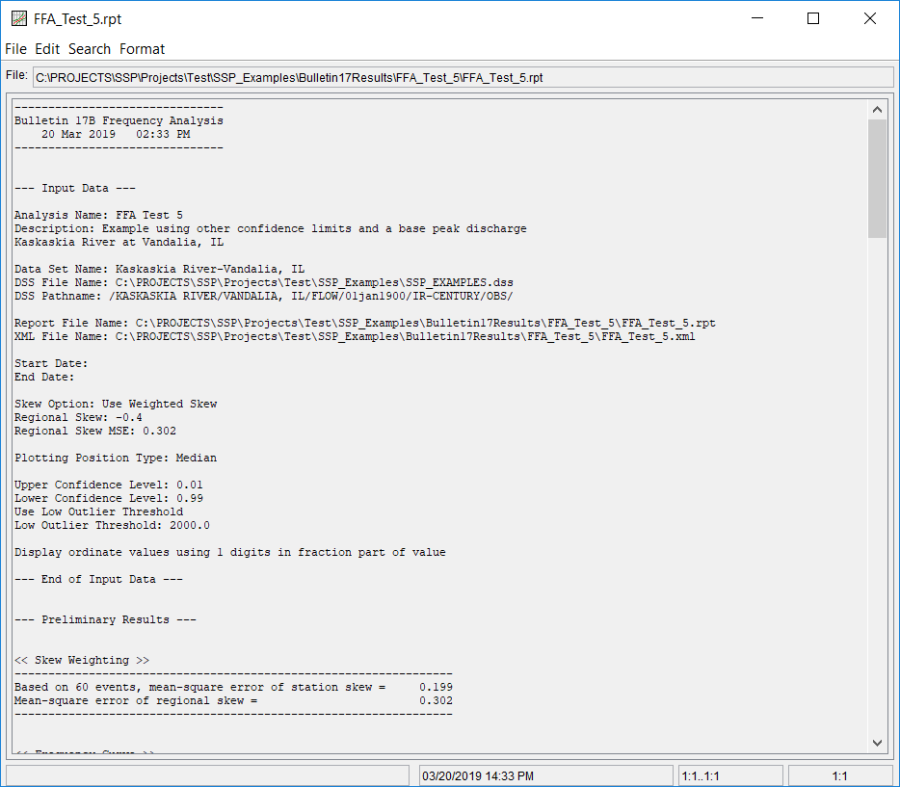 Figure 7. Report File for FFA Test 5