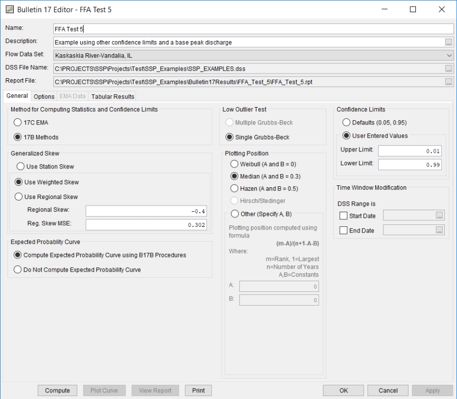 Figure 3. Bulletin 17 Analysis Editor for FFA Test 5