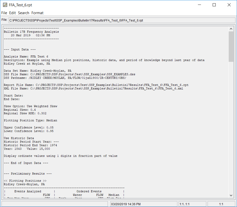 Figure 7. Report File for FFA Test 6