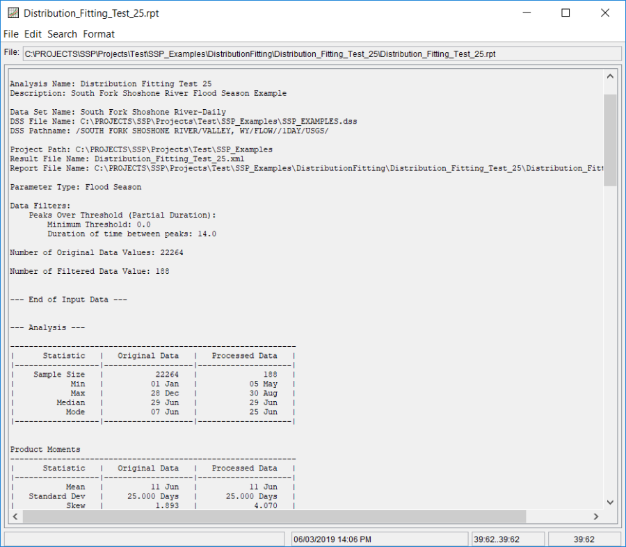 Figure 15. Report File for Distribution Fitting Test 25.