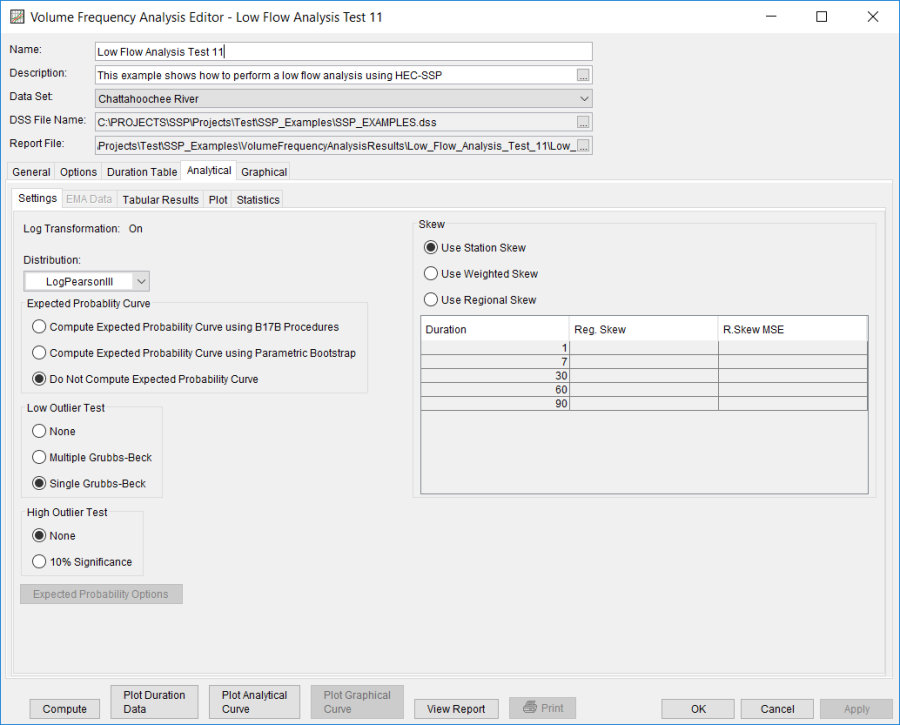 Figure 5. Settings Tab Shown for Low Flow Analysis Test 11