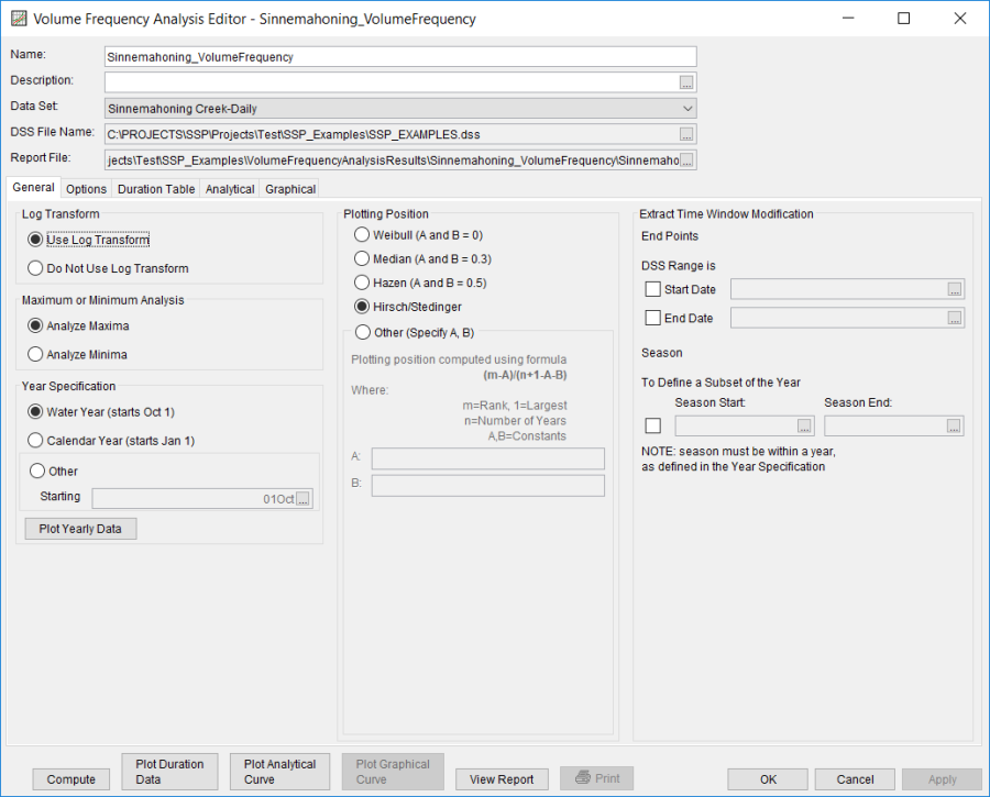 Figure 2. Volume Frequency Analysis Editor for Sinnemahoning_VolumeFrequency.