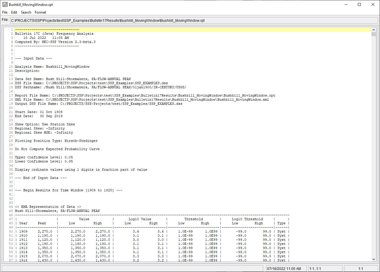 Figure 8. Report File for Bushkill_MovingWindow