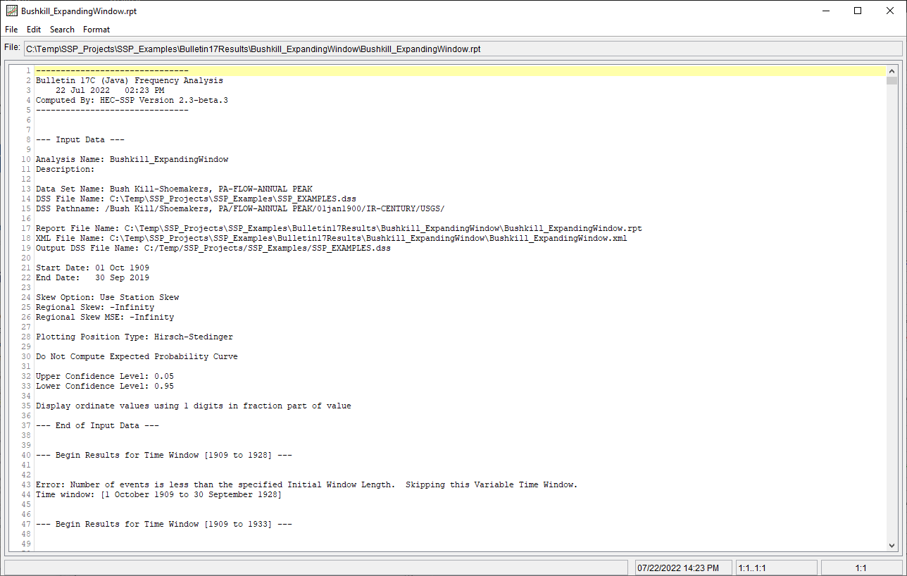 Figure 8. Report File for Bushkill_ExpandingWindow