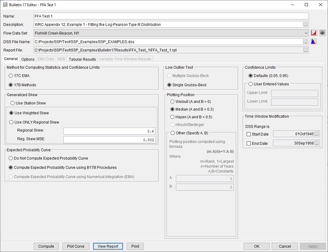 Figure 3. Bulletin 17 Analysis Editor with FFA Test 1 Data Set