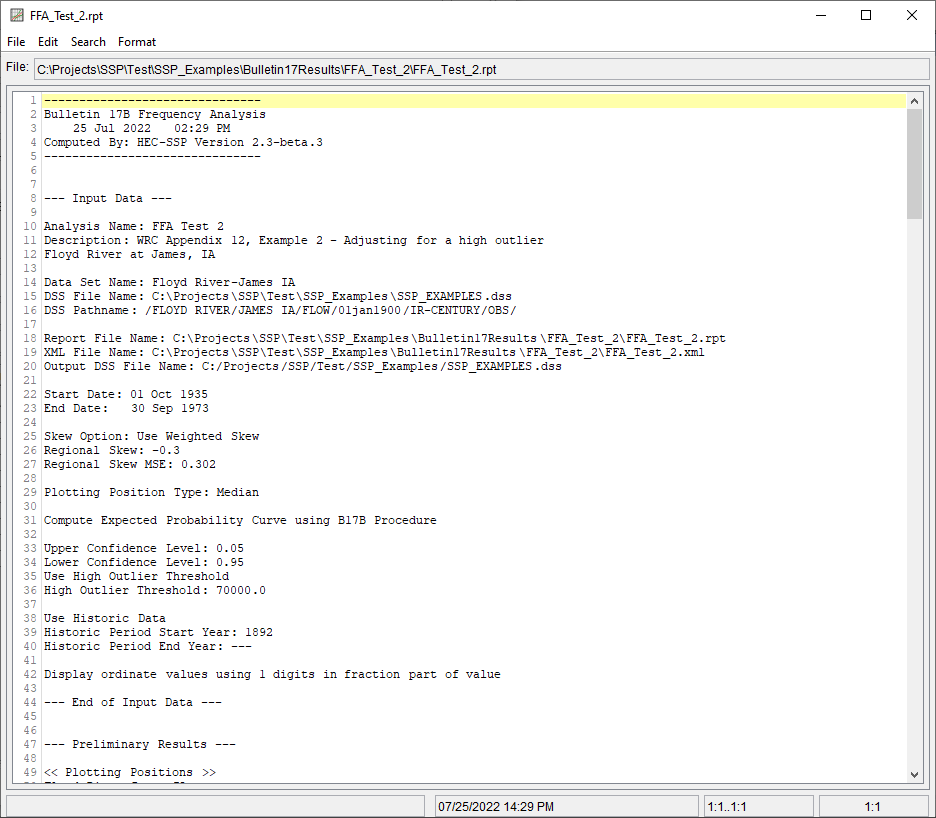 Figure 7. FFA Test 2 Report File