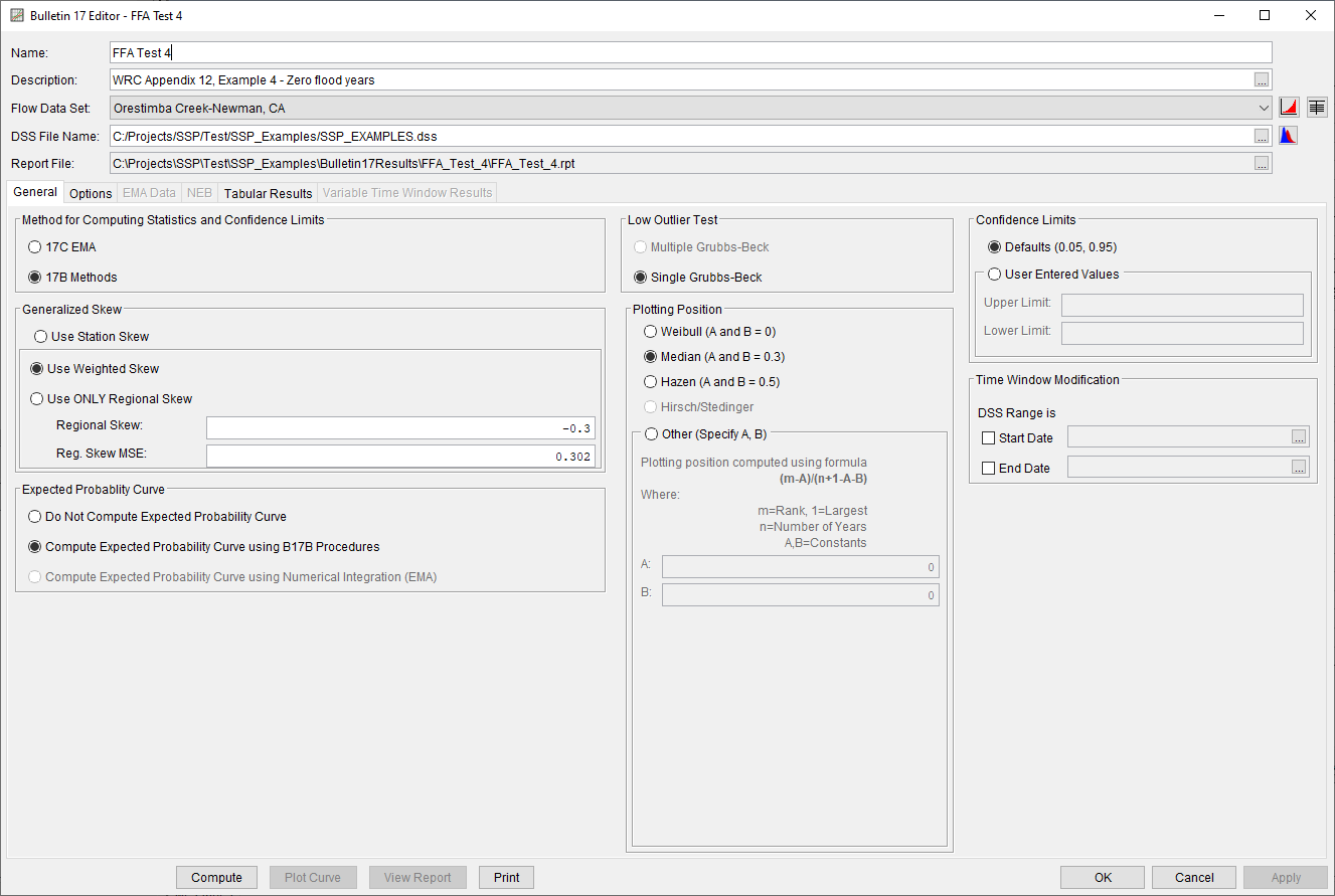 Figure 3. Bulletin 17 Analysis Editor with FFA Test 4 Data Set