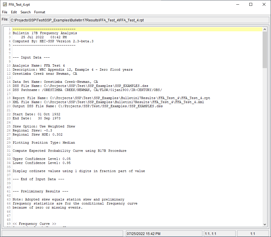 Figure 7. Report File for FFA Test 4