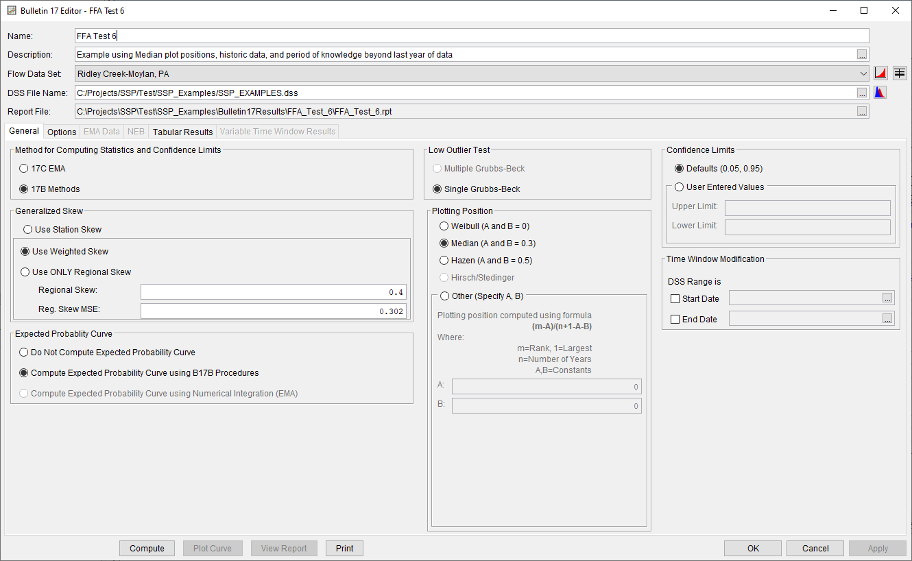 Figure 3. Bulletin 17 Analysis Editor for FFA Test 6