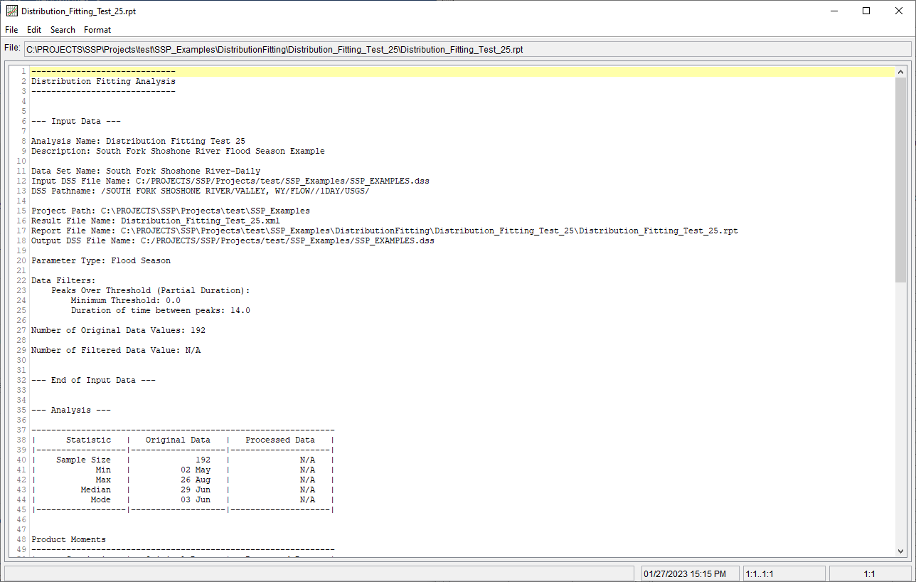 Figure 15. Report File for Distribution Fitting Test 25.