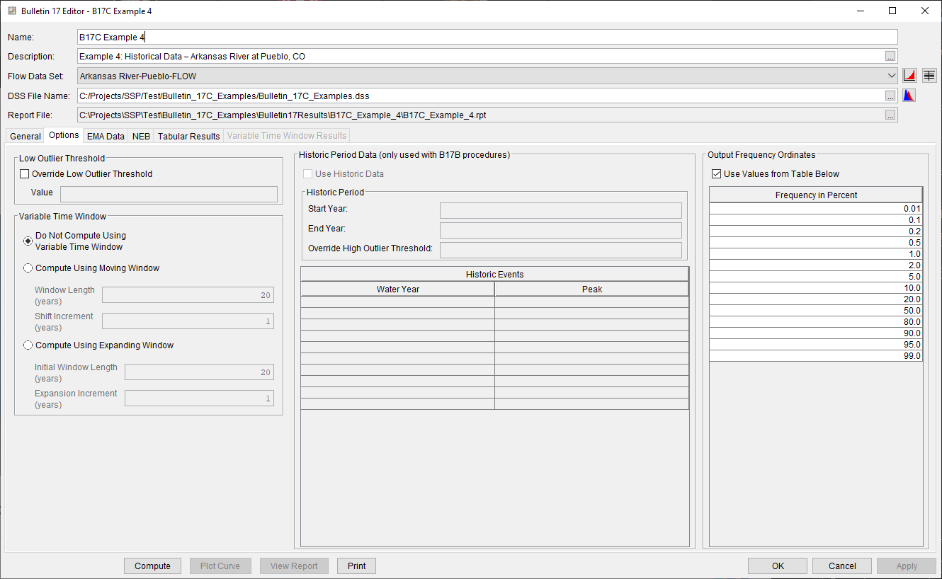 Figure 3. Bulletin 17 Analysis Options Tab for B17C Example 4.