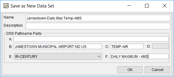 Figure 3. Name and DSS Pathname Parts for Jamestown Temperature.