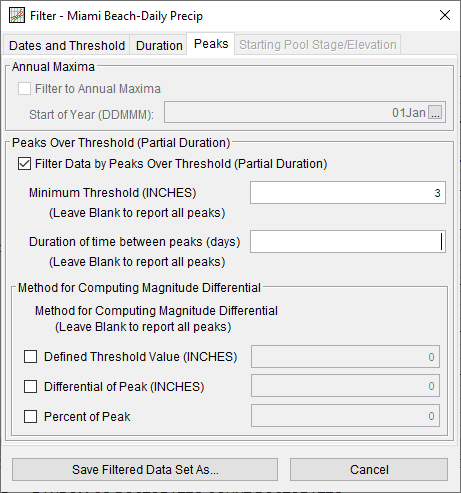 Figure 2. Data Filters Used for Miami Beach Precipitation.