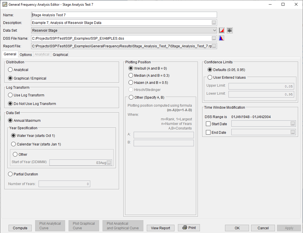 Figure 3. General Frequency Analysis Editor for Stage Analysis Test 7