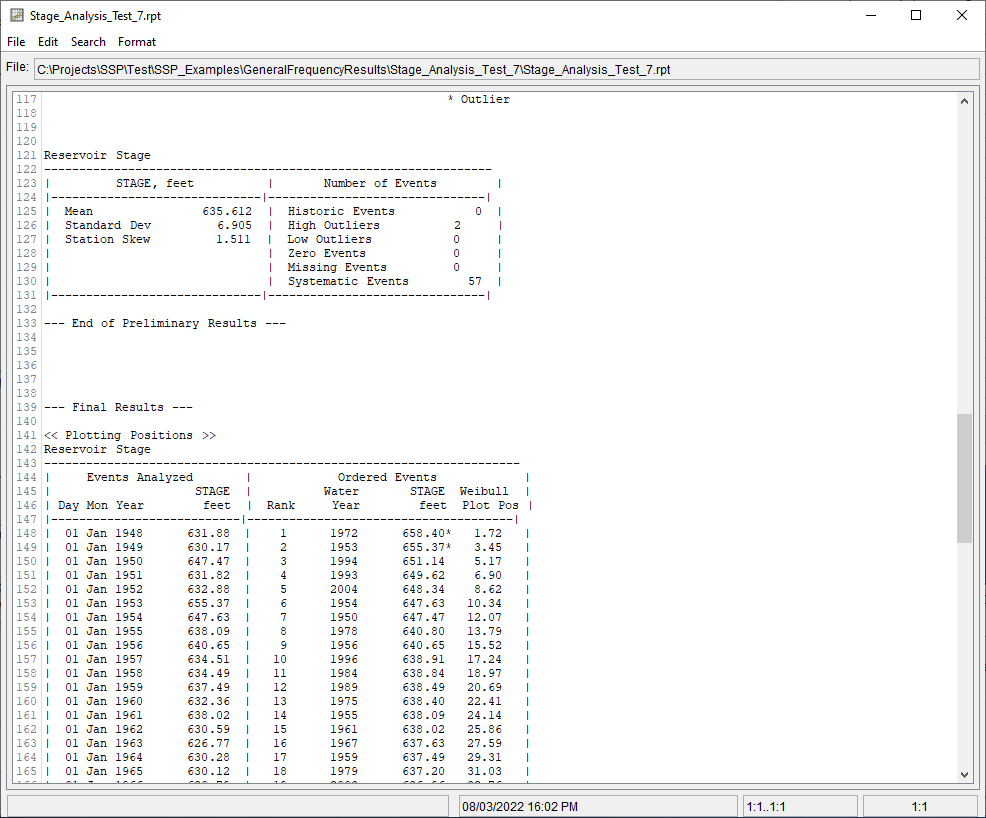 Figure 7. Report File for Stage Analysis Test 7