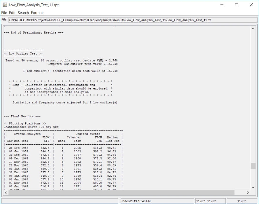 Figure 11. Report File for Low Flow Analysis Test 11