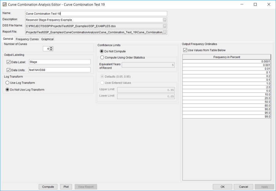 Figure 1. General Tab Shown for Curve Combination Test 19.