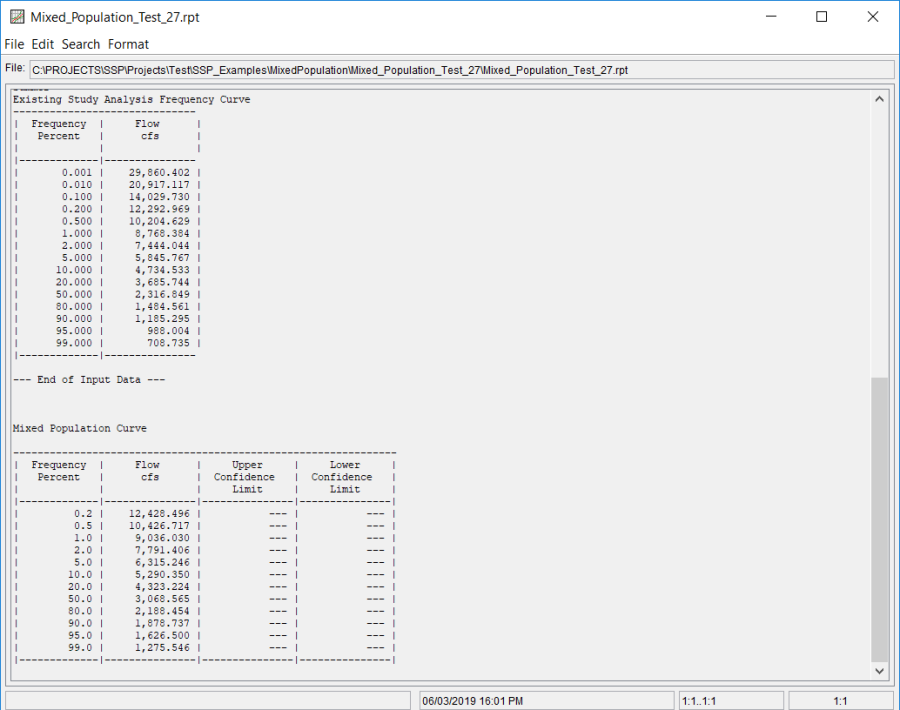 Figure 5. Report File for Mixed Population Test 27.