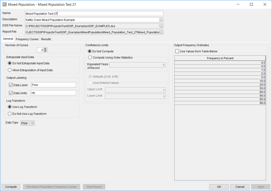 Figure 1. General Tab Shown for Mixed Population Test 27.