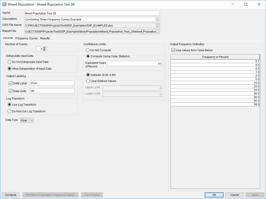 Figure 1. General Tab Shown for Mixed Population Test 28.