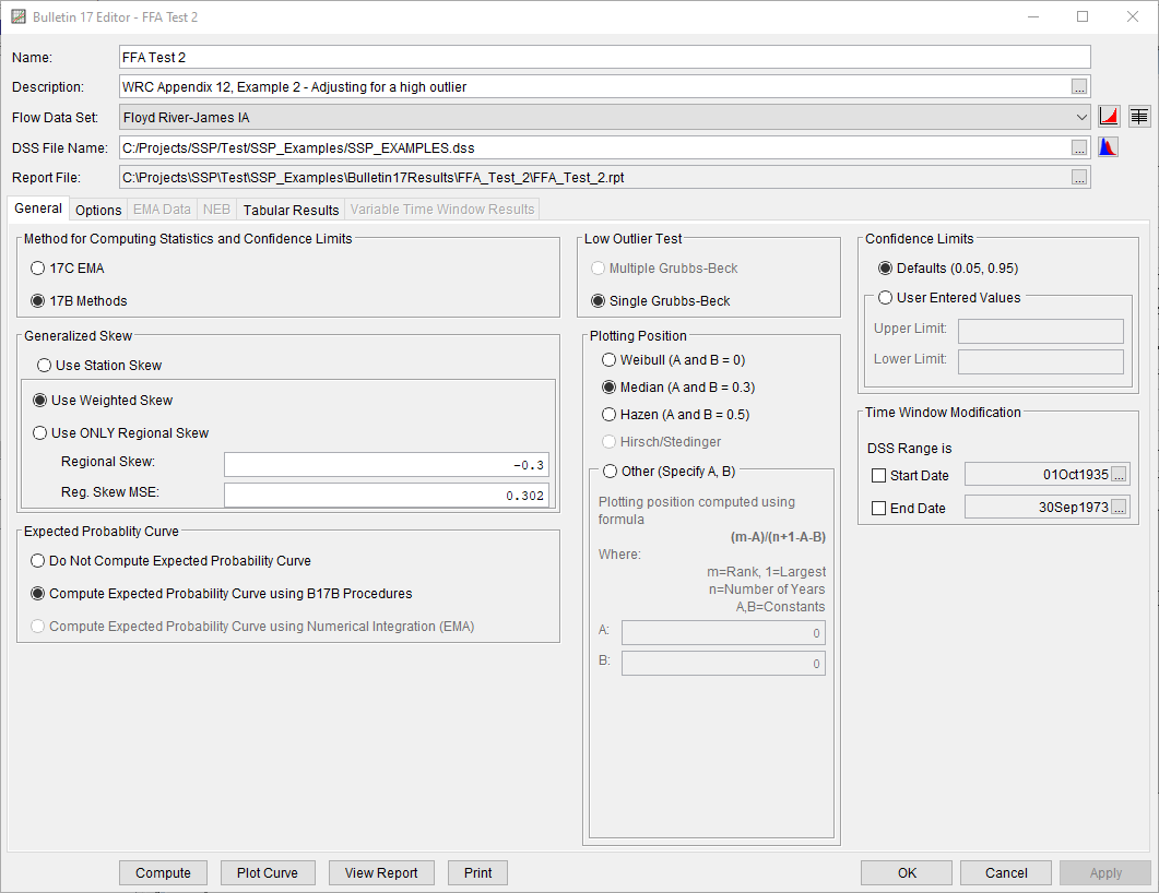 Figure 3. Bulletin 17 Analysis Editor with FFA Test 2 Data Set