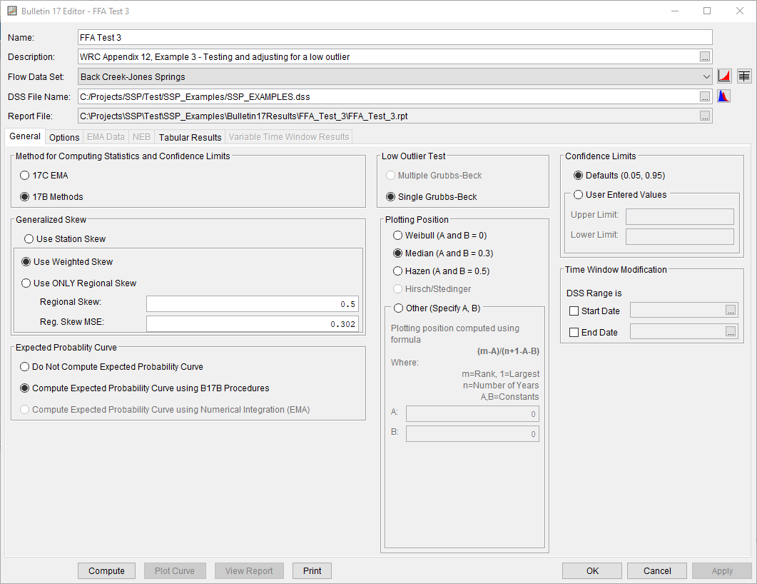 Figure 3. Bulletin 17 Analysis Editor with FFA Test 3 Data Set