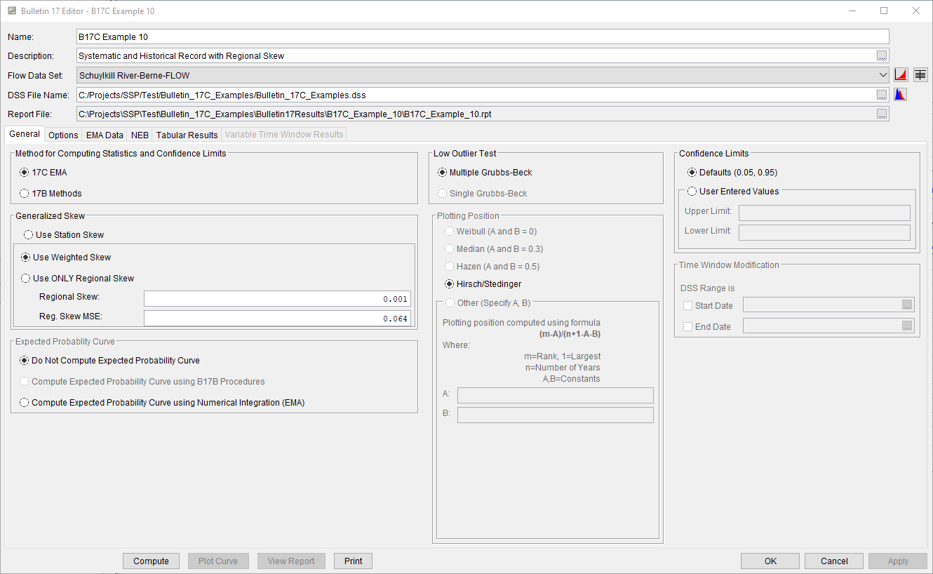 Figure 2 Bulletin 17 Analysis General Tab for B17C Example 10.