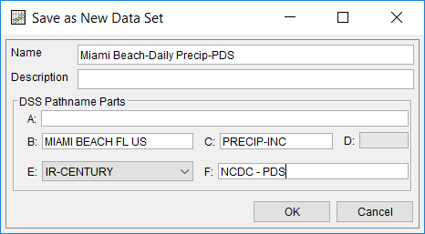 Figure 3. Name and DSS Pathname Parts for Miami Beach Precipitation.