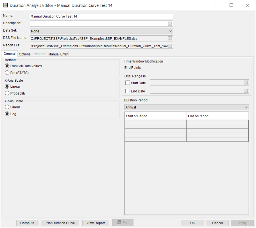 Figure 1. Duration Analysis Editor for Manual Duration Curve Test 14