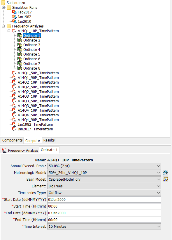 Frequency analysis computes added to the HEC-HMS project