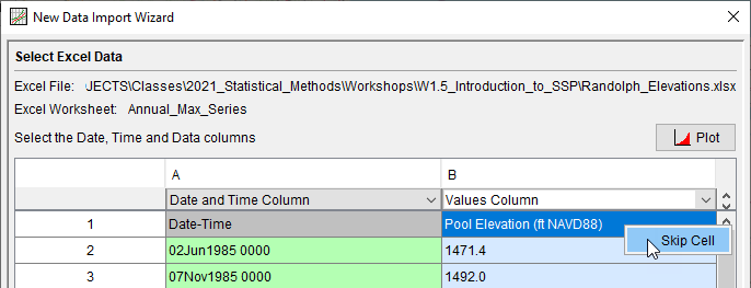 Figure 8. Skipping a Cell within the Data Column