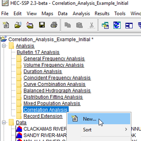 Screenshot creating a correlation analysis