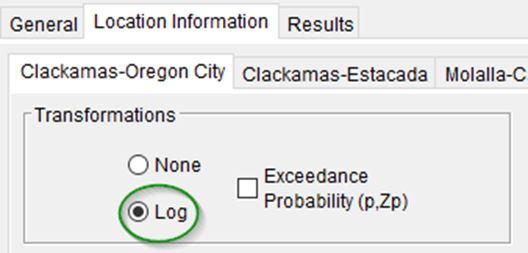 Screenshot showing Location Information with Log Transform