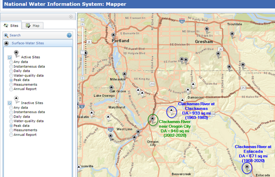 Overview map of Clackamas River gages