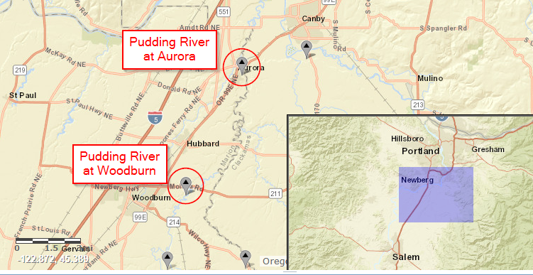 Overview map of Pudding River gages