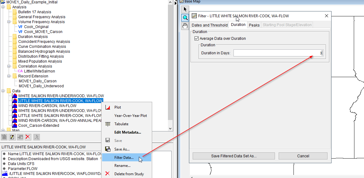 Extracting 3 day average flows