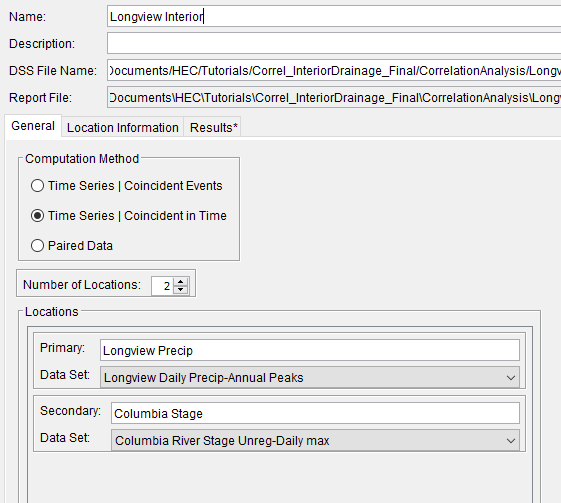 Screenshot of Correlation Analysis set up