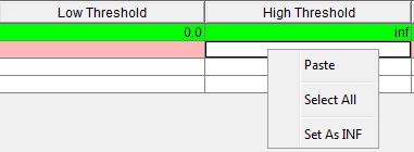 Figure 15. Perception Threshold Table Showing High Threshold Set to Infinity.