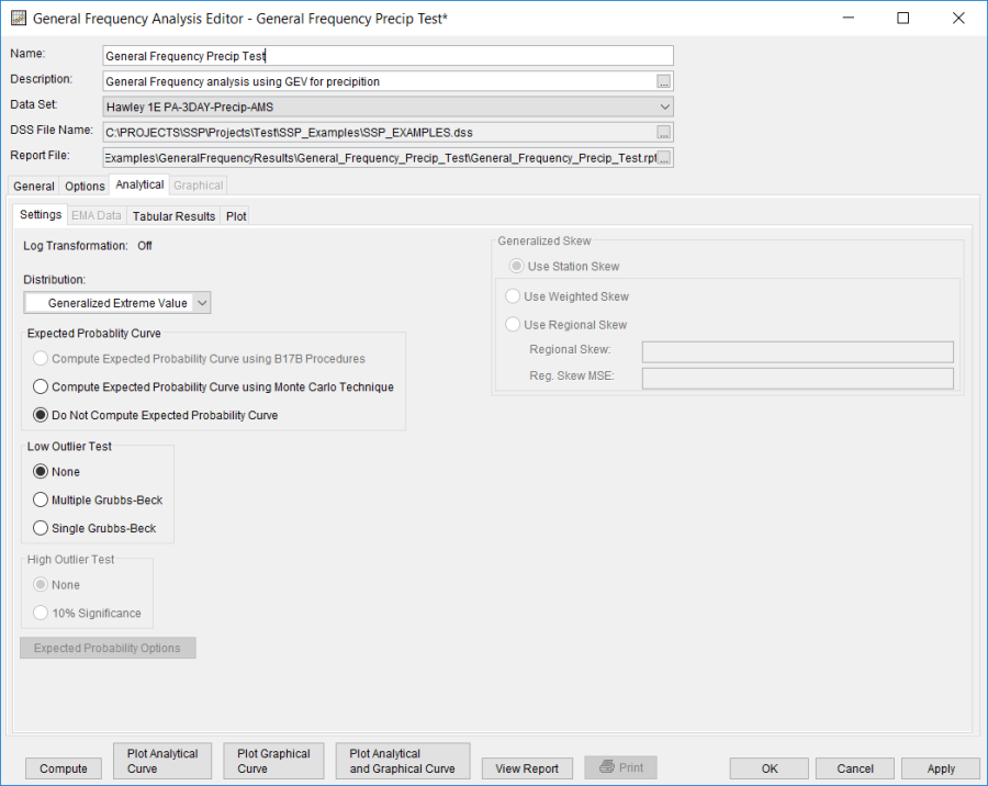 Figure 1. Analytical Tab of the General Frequency Analysis Editor.