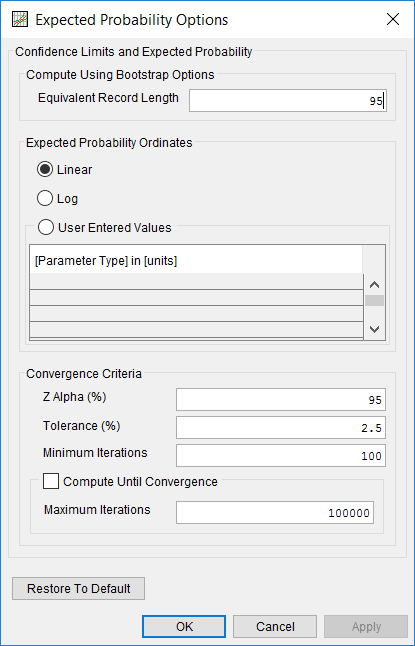 Figure 4. Expected Probability Options Editor.