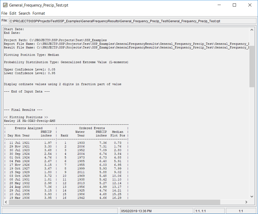 Figure 3. General Frequency Analysis Report File.