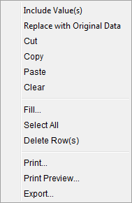 Figure 2. Data Table Options Upon Right-Click.