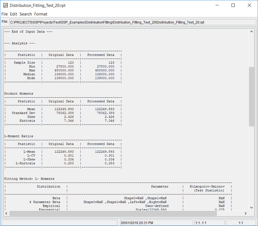 Figure 2. Distribution Fitting Analysis Report File. Figure 2. Distribution Fitting Analysis Report File.