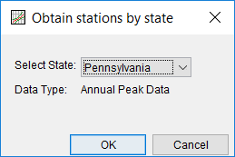 Figure 5. Window to Select a State for Downloading Data.