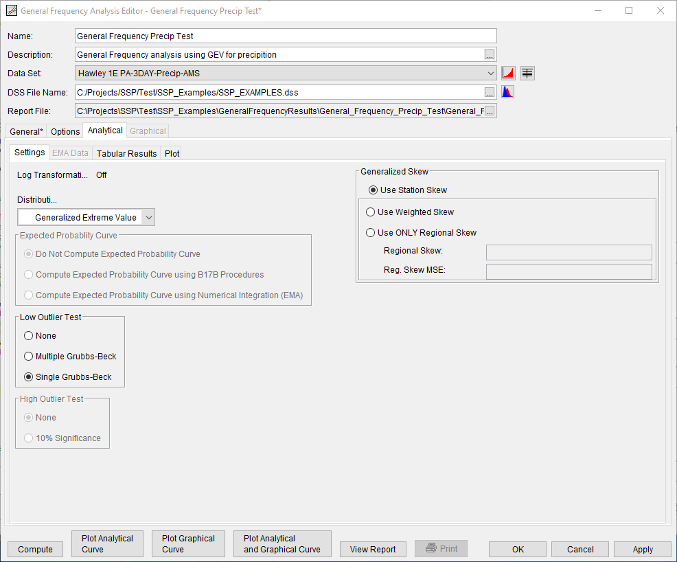 Figure 1. Analytical Tab of the General Frequency Analysis Editor.