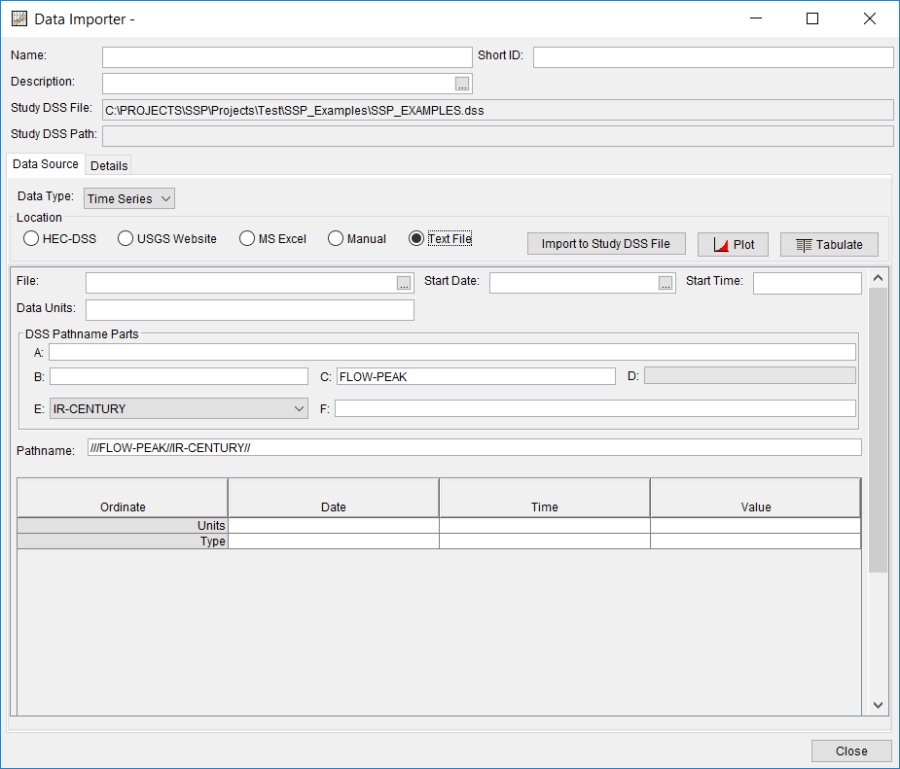 Figure 14. Data Importer with Text File Option Selected.