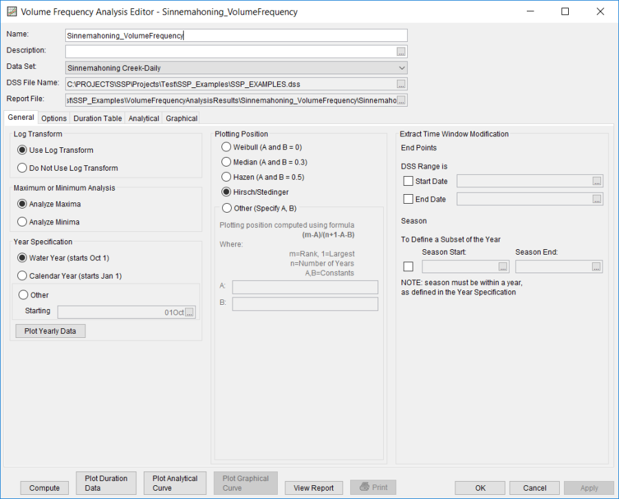 Volume Frequency Analysis Editor.