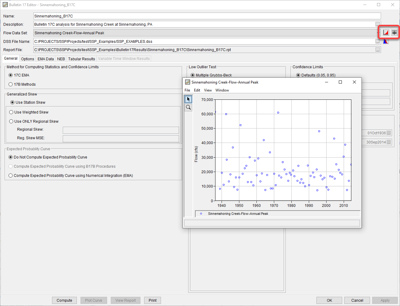 Example of Plotting Data from the Bulletin 17 Editor