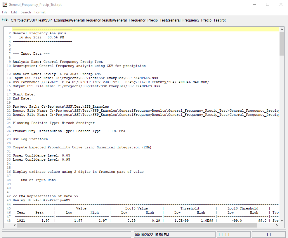 Figure 3. General Frequency Analysis Report File.